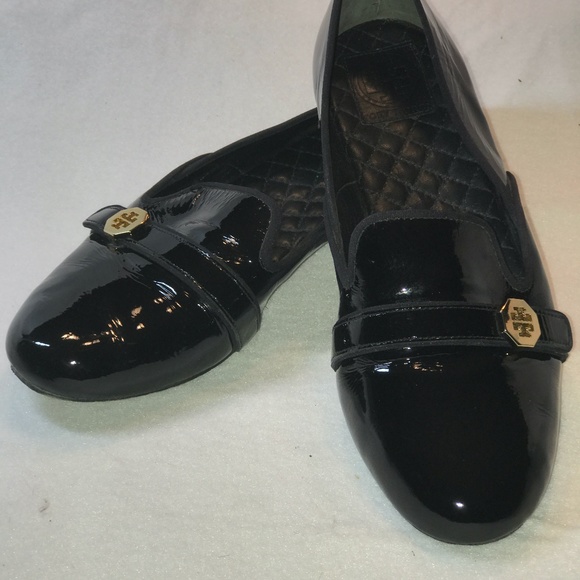 Tory Burch, Black Paton Leather Flats, Size 10